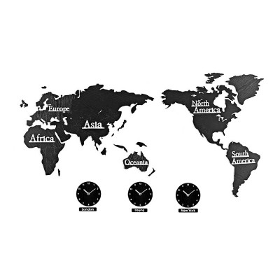 Clock decoration world map - time zones 115x50 cm