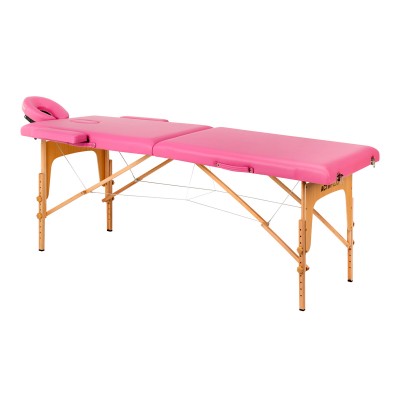 Folding massage table, wooden, Komfort Activ, Fizjo, 2 segments, pink