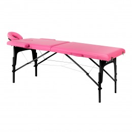 Folding massage table, wooden, Komfort Activ, Fizjo, 2 segments, pink, black wood