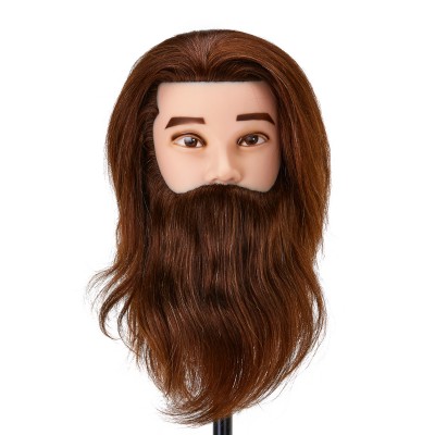 Gabbiano WZ4 hairdressing beard training head, natural hair, color 4H, length 8"+6""