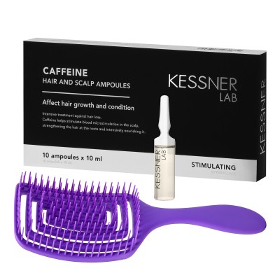 Set of Flexible Hair Brush O-327 Violet and Kessner Lab Caffeine Ampoules